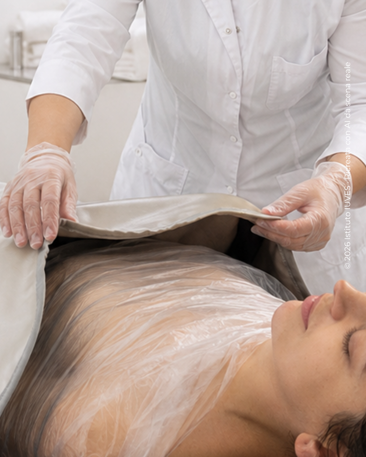 Fasi operative del trattamento Snellente Detox con preparazione cosmetica e impasto essudativo