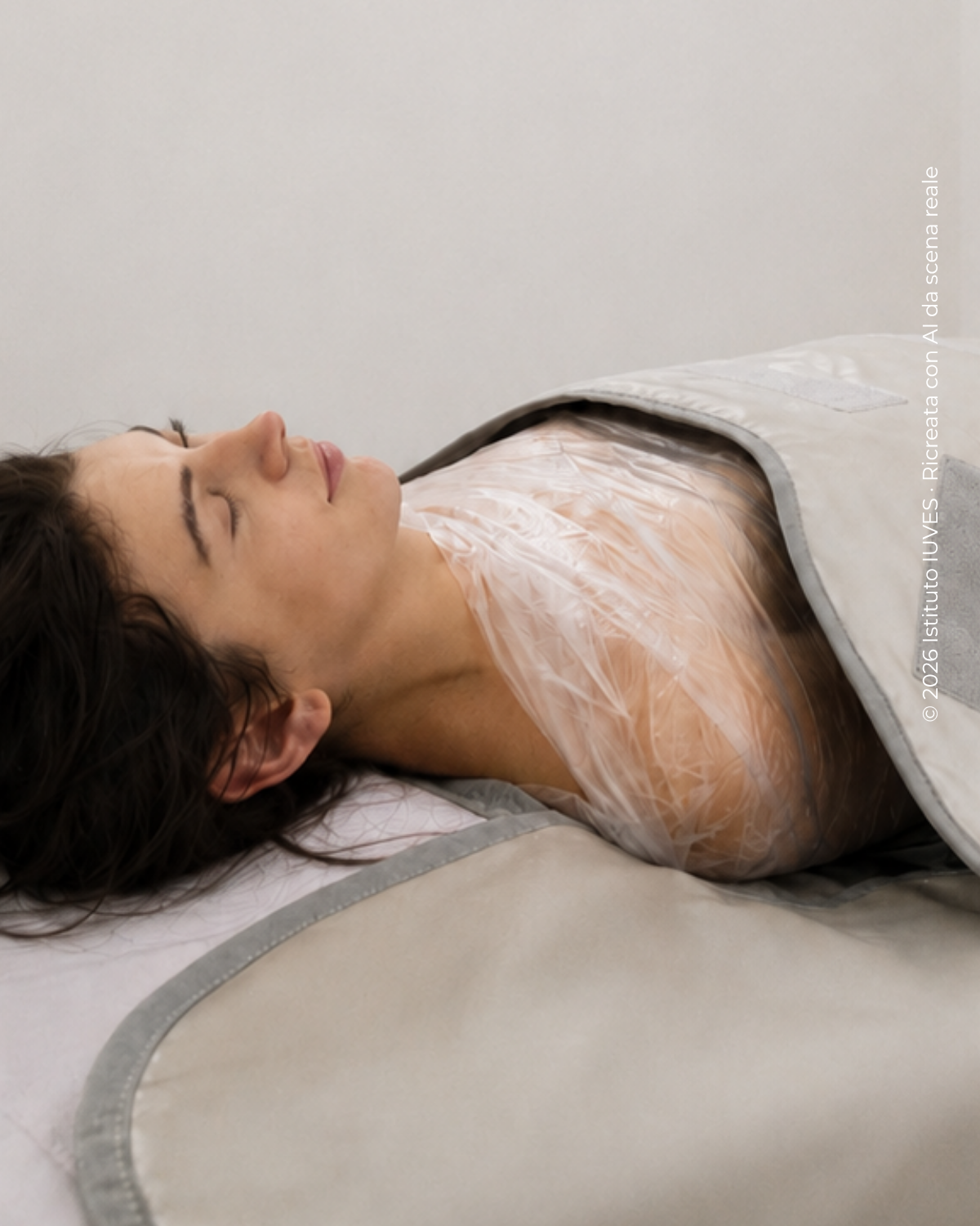 Fase di posa in termosauna del trattamento Snellente Detox IUVES