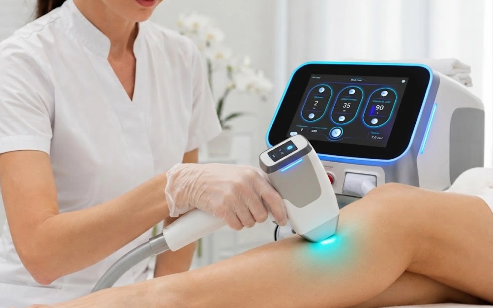 Beauty specialist IUVES durante una seduta di epilazione laser